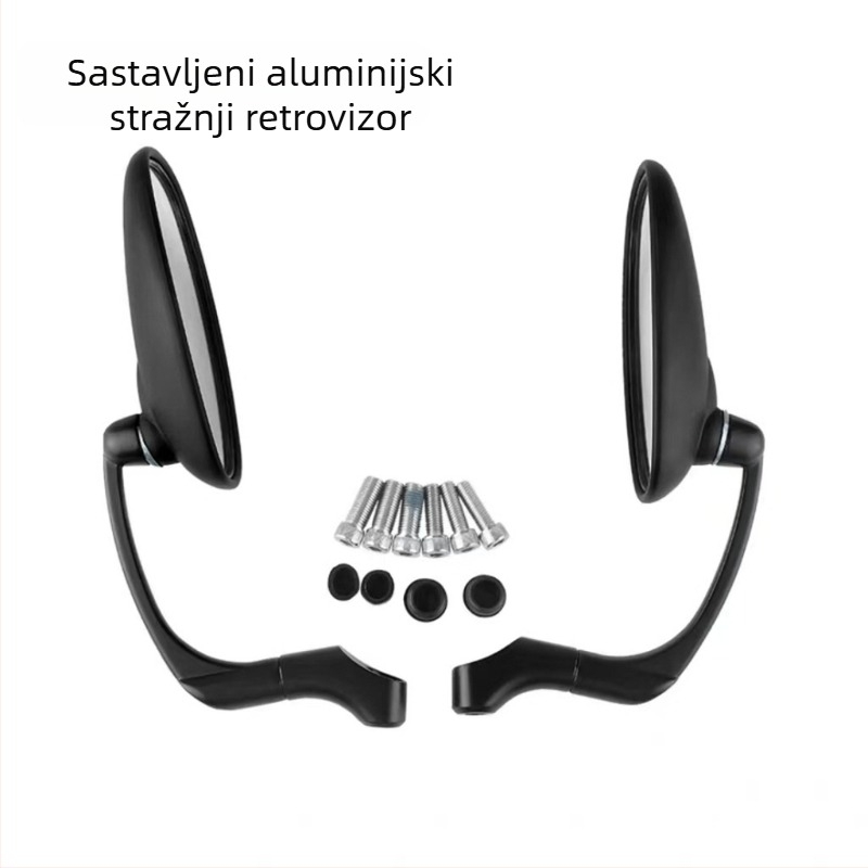 Motociklistički retrovizor od aluminijskog legura, kružnog oblika, s montažom sprijeda i straga, otporan na vibracije