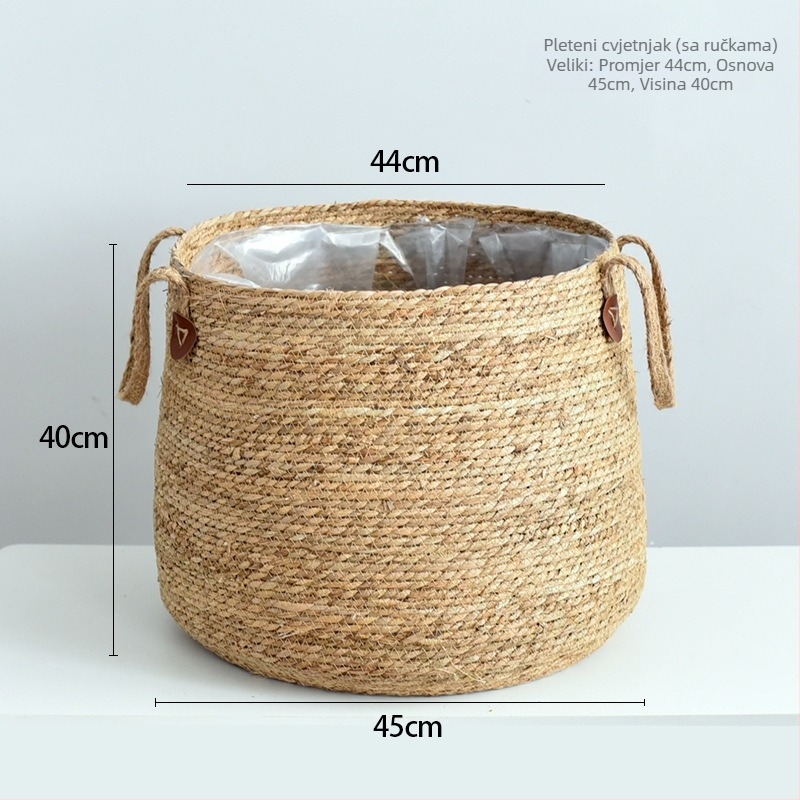 Ručni pleteni koš od trave za saksije – dekorativni skladišni koš za biljke, mogućnost tiska logotipa
