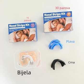 Magnetska nazalna pločica s klipom i dilatatorom disanja za sprječavanje hrkanja – tkanina, magnet, plast