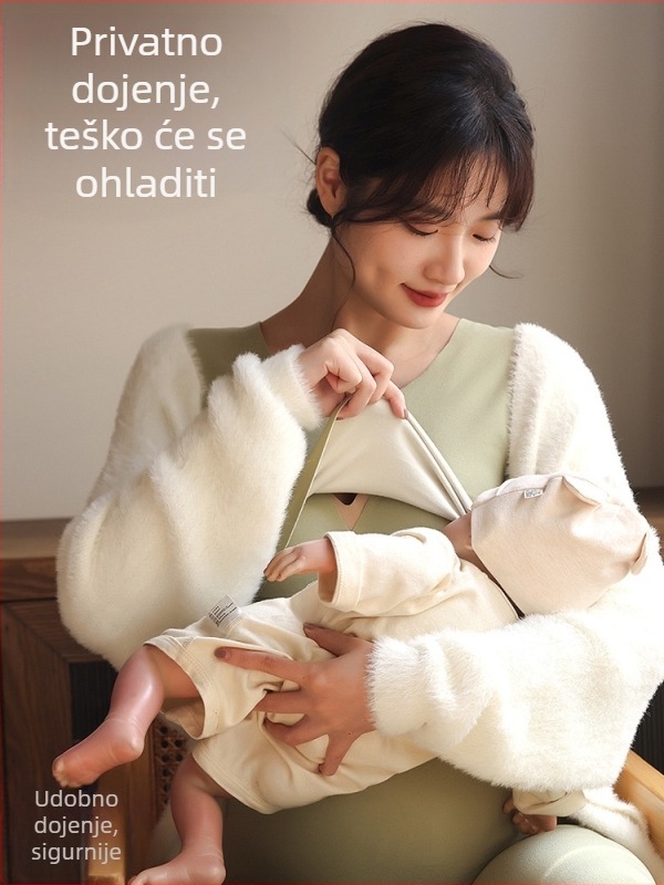 Termalno donje rublje za trudnice s flisom, gornji dio s dugim rukavima i hlače, pristup dojenja, poliester s elastanom, zima 2023