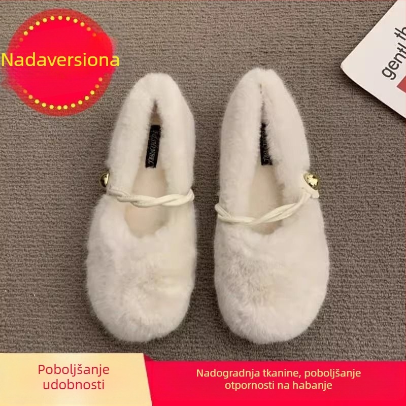 Mary Jane plišane mokasice za trudnice, s kopčom, gornji dio od umjetnog pliša, unutrašnjost od pamuka, gumeni potplat