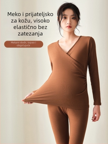 Materinski termalni set za jesen-zimu s otvorom za dojenje, dugi rukavi, poliester/spandeks 90–95%, japansko-korejski ležerni stil