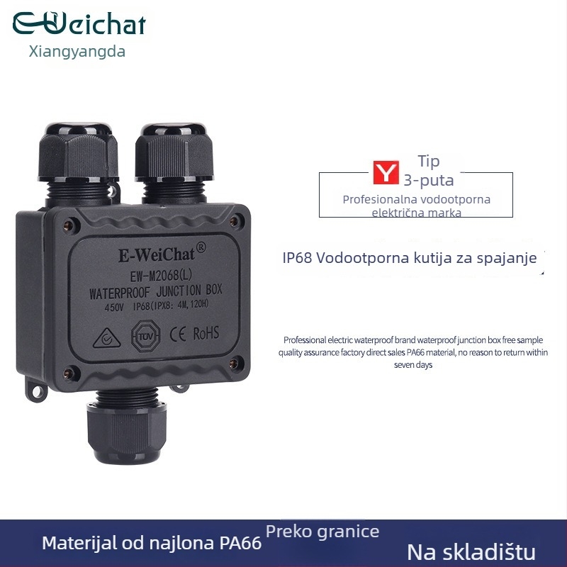 Vanjska IP68 kutija za razdjelnik s tri smjera, PA66 najlon, vodootporna za Y-tip kablove