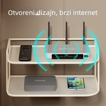 Dvoetažna zidna polica za Set-Top Box, router i TV, od željeza, bez bušenja, bez montaže