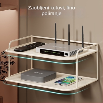Dvoetažna zidna polica za Set-Top Box, router i TV, od željeza, bez bušenja, bez montaže