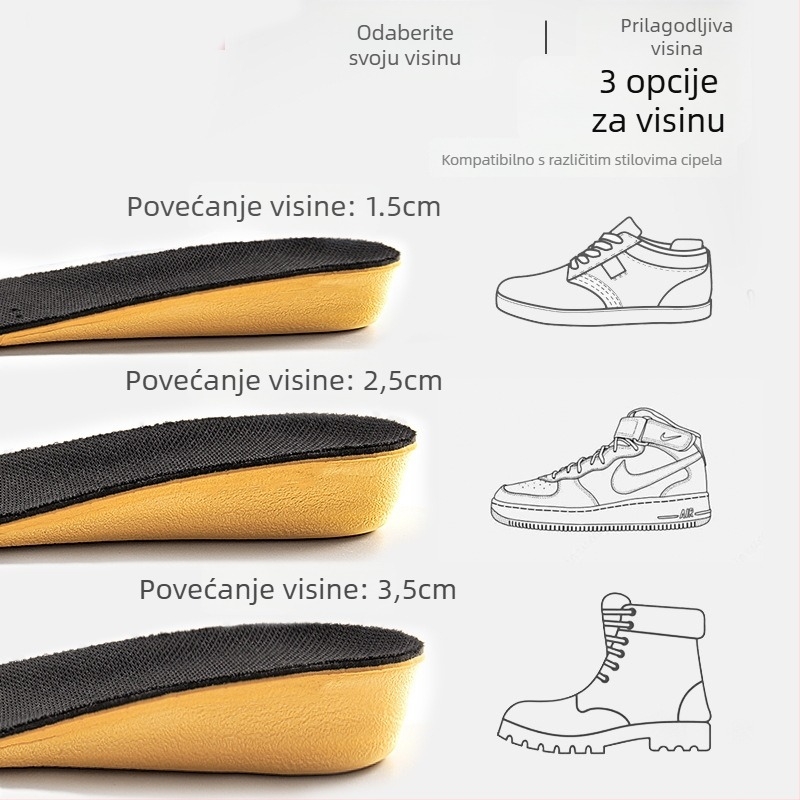 Sportska tabanica za povećanje visine, PVC, model 5053, cijela tabanica, pogodna za tenisice, kožne cipele i čizme