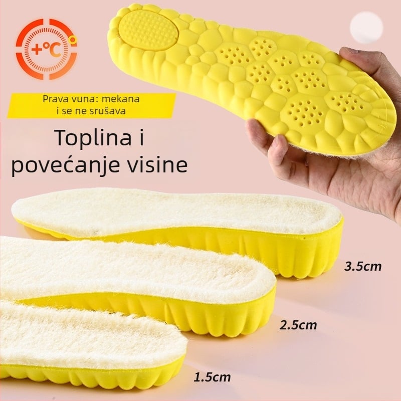 Ulošci za povećanje visine – 4D Cloud, zimska toplina od vune i fleec, cijeli ulošak, unisex za čizme i casual obuću