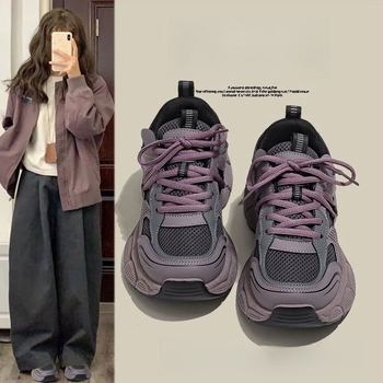 Ženske tenisice stil dad shoes: mrežasti gornji dio, gumena potplat, vezanje, lagane, klina potplat 3–5 cm