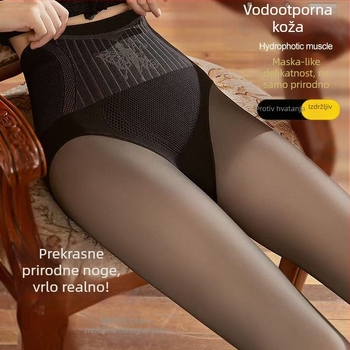 Ženske najlon hlače s fleec podlogom, debeli visokim strukom, učinak podizanja stražnjice, jedan komad