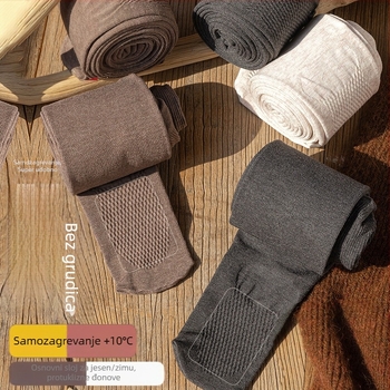 Ženske pamučne tajice za jesen-zimu, s flis podstavom, jednobojne, ravna linija struka, udio pamuka 50–70%