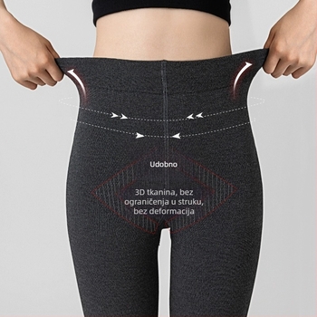 Ženske pamučne tajice za jesen-zimu, s flis podstavom, jednobojne, ravna linija struka, udio pamuka 50–70%