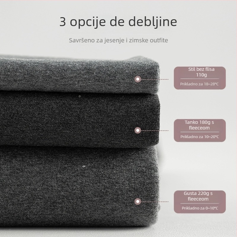 Ženske pamučne tajice za jesen-zimu, s flis podstavom, jednobojne, ravna linija struka, udio pamuka 50–70%