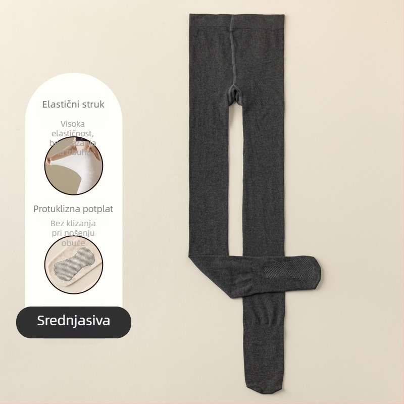 Ženske pamučne tajice za jesen-zimu, s flis podstavom, jednobojne, ravna linija struka, udio pamuka 50–70%