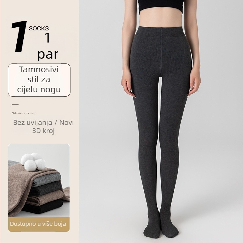 Ženske pamučne tajice za jesen-zimu, s flis podstavom, jednobojne, ravna linija struka, udio pamuka 50–70%