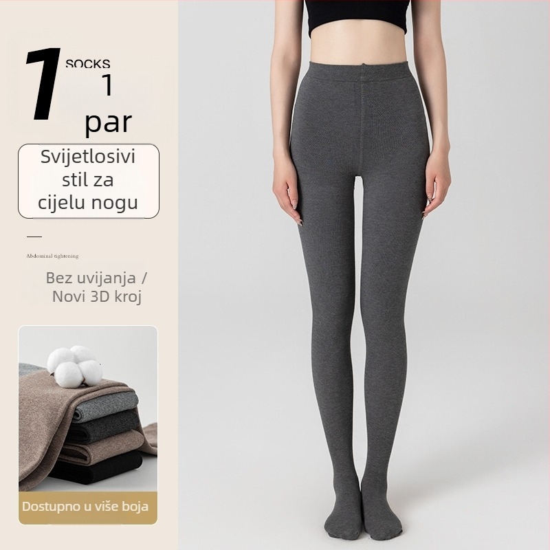 Ženske pamučne tajice za jesen-zimu, s flis podstavom, jednobojne, ravna linija struka, udio pamuka 50–70%