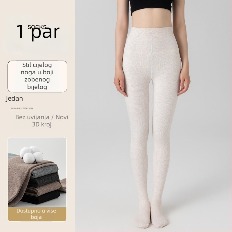 Ženske pamučne tajice za jesen-zimu, s flis podstavom, jednobojne, ravna linija struka, udio pamuka 50–70%