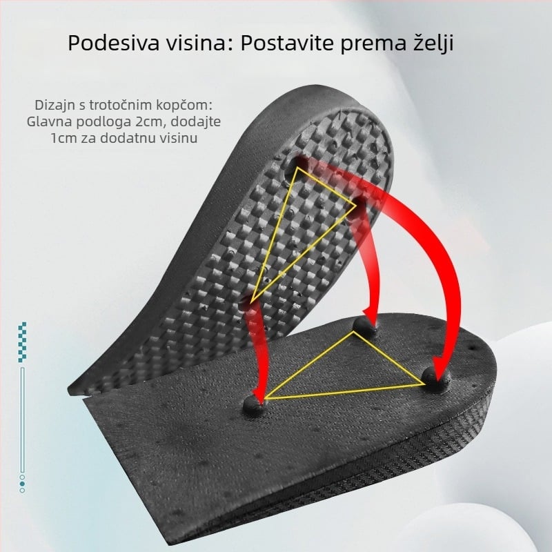 Poluvložak za povećanje visine – PVC, prozračan, apsorpcija šokova, unisex, za tenisice, cipele i običnu obuću