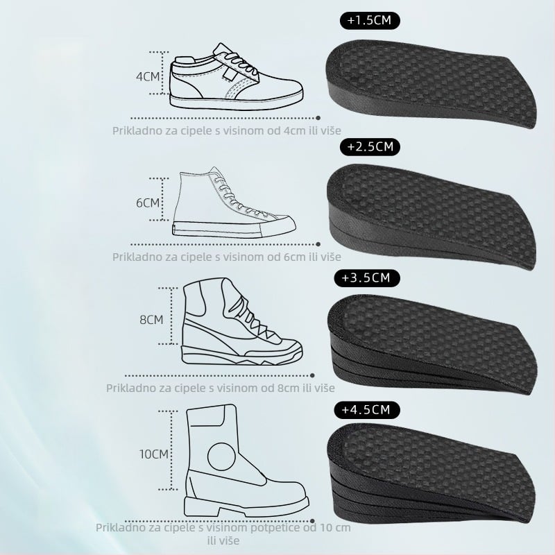 Poluvložak za povećanje visine – PVC, prozračan, apsorpcija šokova, unisex, za tenisice, cipele i običnu obuću