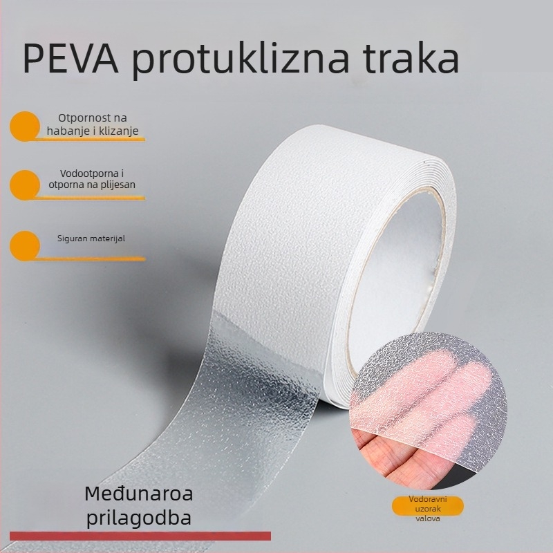 PEVA protuklizna traka s vodnim valovima i teksturom lychee, akrilno ljepilo, debljina 0.8–1.1 mm, temperaturna otpornost -10 do 70 °C, pogodna za kupaonicu