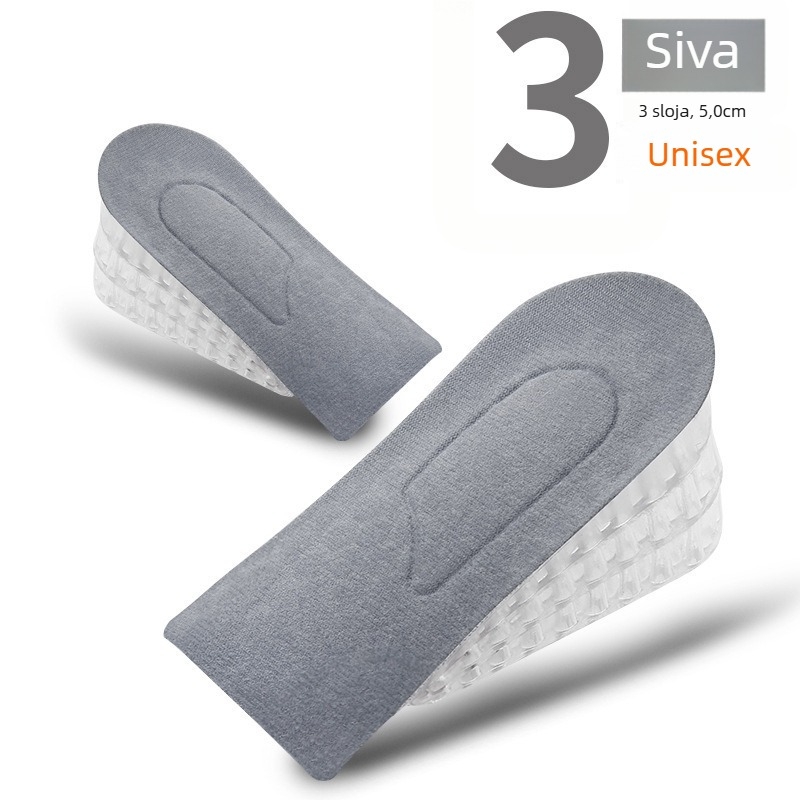 Silikonski uložak za povećanje visine – prozirni višeslojni polučeljek, unisex odrasli, pogodan za sportske, kožne i čizme