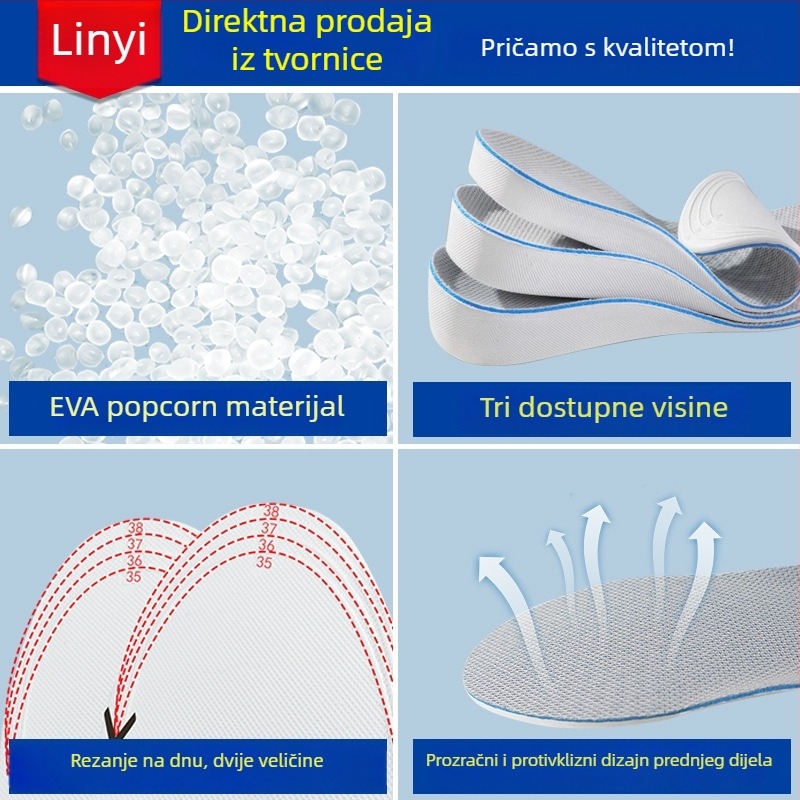 Nevidljiva uložak za povećanje visine s skrivenim petom, EVA, cijeli uložak, za muškarce i žene