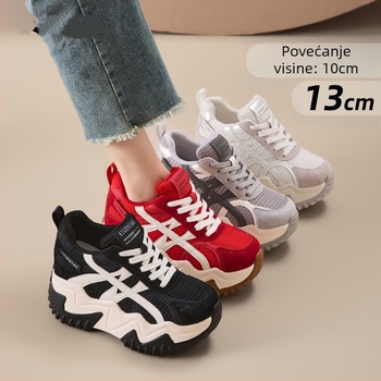 Ženske tenisice tipa dad shoes s podizanjem visine od 10 cm, 13 cm debelom potplatom, gornji dio od super vlakna, vezanje, EVA uložak
