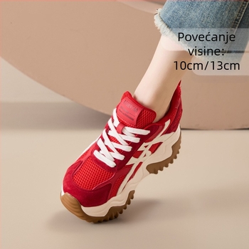 Ženske tenisice tipa dad shoes s podizanjem visine od 10 cm, 13 cm debelom potplatom, gornji dio od super vlakna, vezanje, EVA uložak