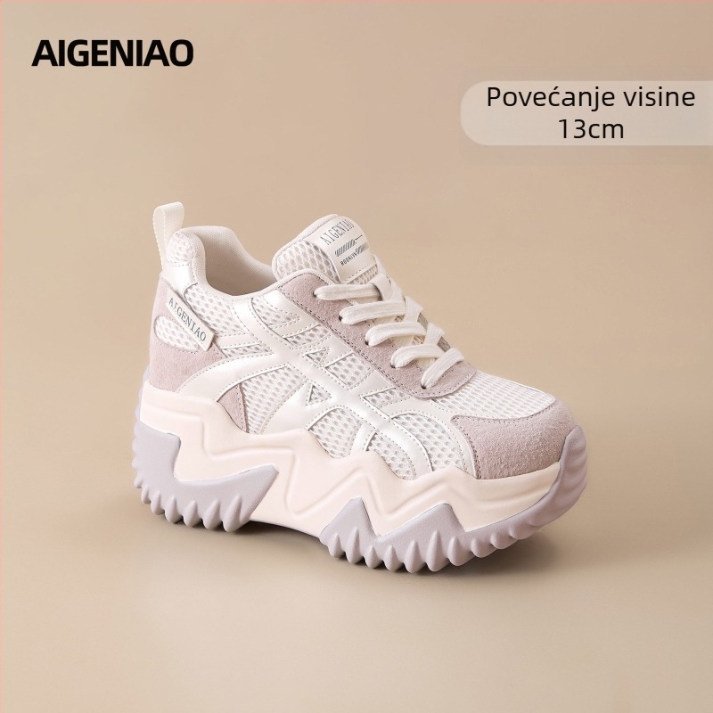 Ženske tenisice tipa dad shoes s podizanjem visine od 10 cm, 13 cm debelom potplatom, gornji dio od super vlakna, vezanje, EVA uložak