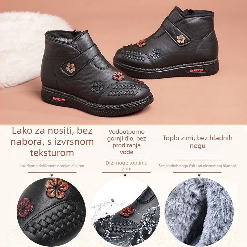 Ženske zimske cipele s Velcro zatvaračem, podstava od zajče dlake, vodootporne, protuklizne, PU potplatom, niski heel (1–3 cm)