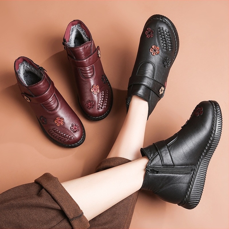 Ženske zimske cipele s Velcro zatvaračem, podstava od zajče dlake, vodootporne, protuklizne, PU potplatom, niski heel (1–3 cm)