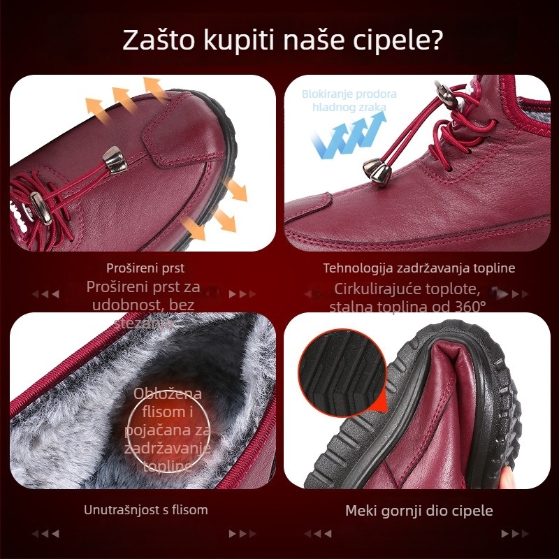 Ženske zimske pamučne cipele s fleec podstavom, vodootporne, protuklizna PU potplat, srednje visine, elastični pojas