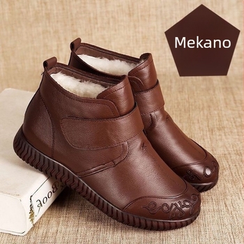 Ženske zimske čizme s PU gornjim dijelom, fleece unutarnja postava, gumeni protuklizni potplat, Velcro zatvarač, srednje visine potkoljenice