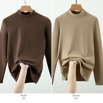 Osnovna majica za bazni sloj s polugornim ovratnikom, plišasti flis za toplinu, unisex, debeo tkivo 251–300 g/m², dugi rukavi