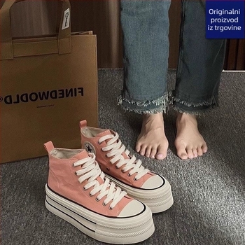 Ženske visoke platnene tenisice, visina gornjeg dijela 3–7 cm, injekcijski oblikovana potplat, prednje vezanje, PU podstava, prozračnost