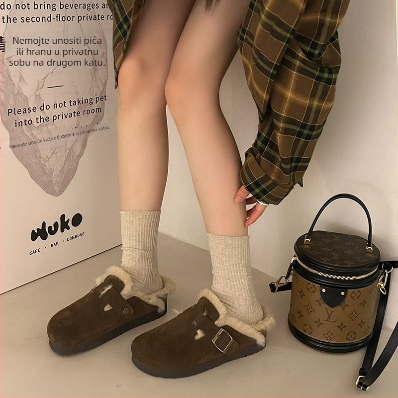 Ženske slip-on loaferice s plišastom unutarnjom, gornji dio od prave kože, debela gumena potplat, retro dizajn