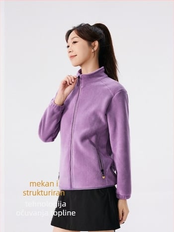 Unisex fleksi jakna s kapuljom, coral velvet tkanina, topla, stojeći ovratnik