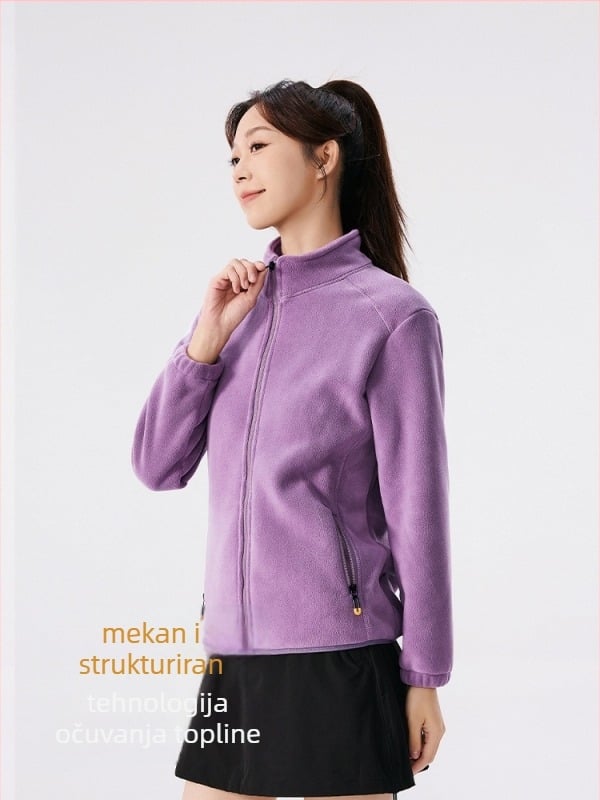 Unisex fleksi jakna s kapuljom, coral velvet tkanina, topla, stojeći ovratnik