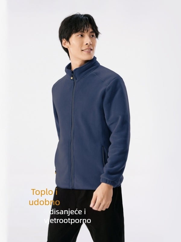 Unisex fleksi jakna s kapuljom, coral velvet tkanina, topla, stojeći ovratnik