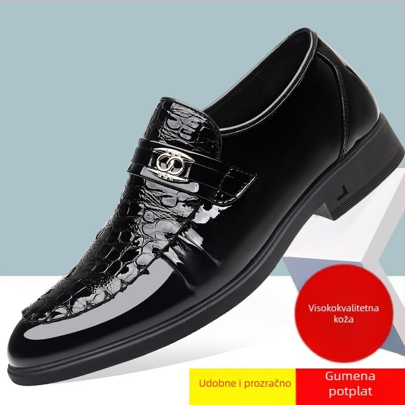 Muške Slip-on Derby cipele s gornjim dijelom od mikrovlaknaste kože, šiljat nos, PU podstava, gumena potplat