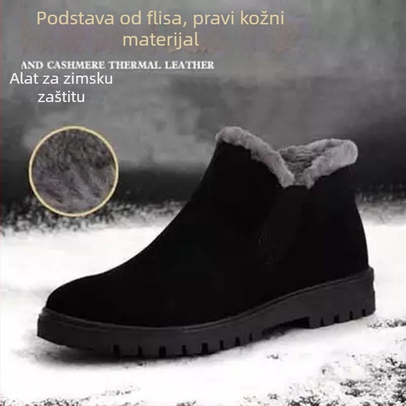 Muške zimske čizme za snijeg — gornji dio od prave nubuk kože s mat završetkom, vodootporne, protuklizna gumena potplat, topla podstava od umjetnog pliša