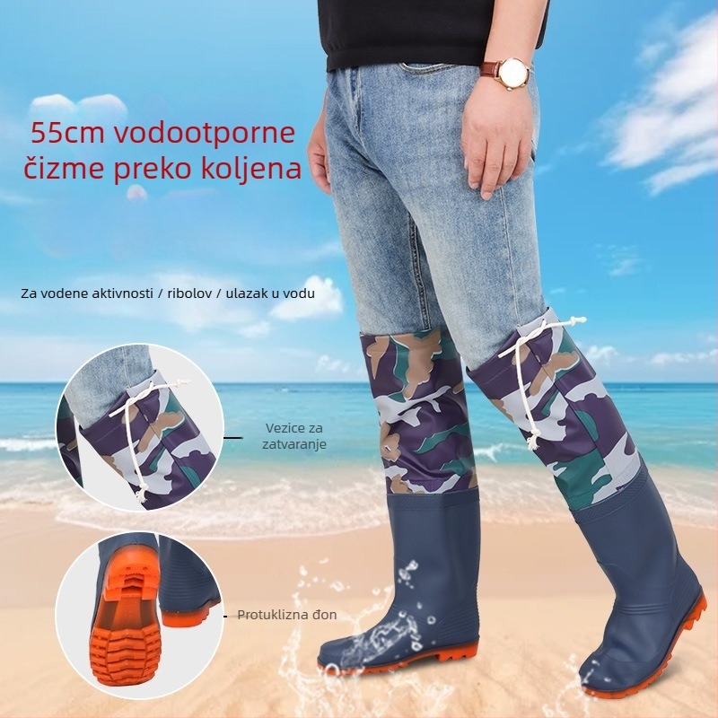 Ribarske čizme do koljena, unisex, PVC gornji dio, plastična potplata, protuklizne, vodootporne