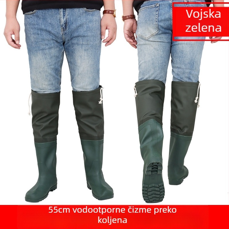 Ribarske čizme do koljena, unisex, PVC gornji dio, plastična potplata, protuklizne, vodootporne