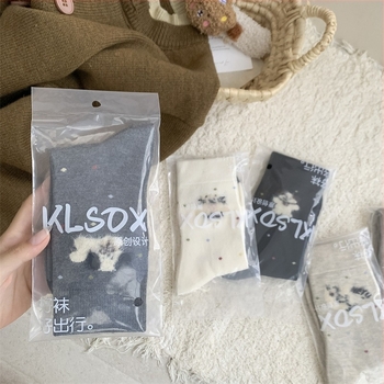 Ženske vunene čarape do srednjeg lista, s motivom animiranog šteneta, zadržavaju toplinu, vintage stil, pletene jednim iglom