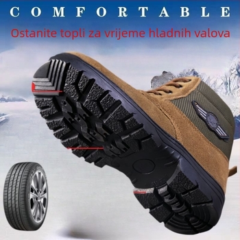 Zimske muške visoke čizme za snijeg - protuklizna potplata, tople, otporne na habanje, gornji dio telećeg velura, gumena potplat