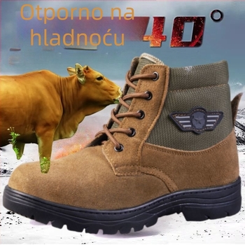 Zimske muške visoke čizme za snijeg - protuklizna potplata, tople, otporne na habanje, gornji dio telećeg velura, gumena potplat