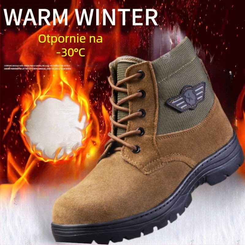 Zimske muške visoke čizme za snijeg - protuklizna potplata, tople, otporne na habanje, gornji dio telećeg velura, gumena potplat