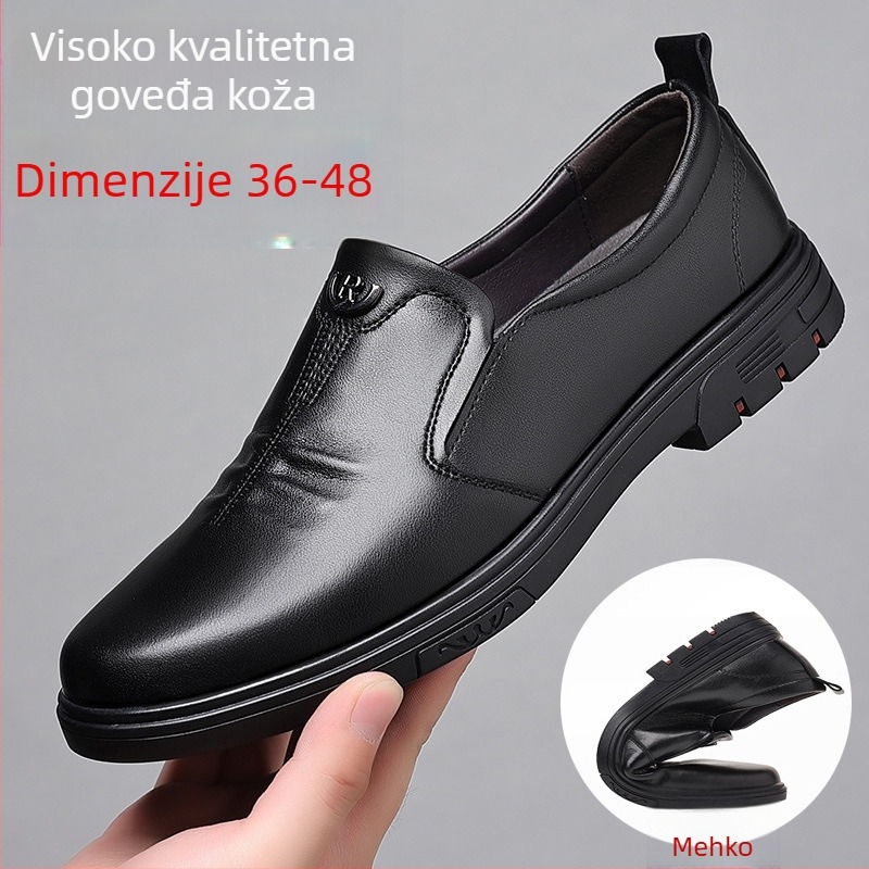 Muške kožne slip-on loaferice - prozračnost, kontrola mirisa, otporne na habanje, ublažavanje udaraca (okrugli vrh; niski pet 1–3 cm; gumeni đon; bez vezica)