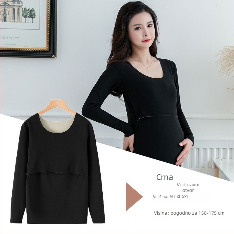 Top za trudnoću i dojenje, s dugim rukavima, pleteni materijal 70% acetat vlakna, zimska 2024 kolekcija