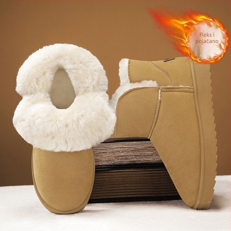 Zimske čizme za snijeg s flis podstavom, unutrašnjost od ovčje vune, gornji dio od nubuka, gumena potplat, protuklizne za zimu