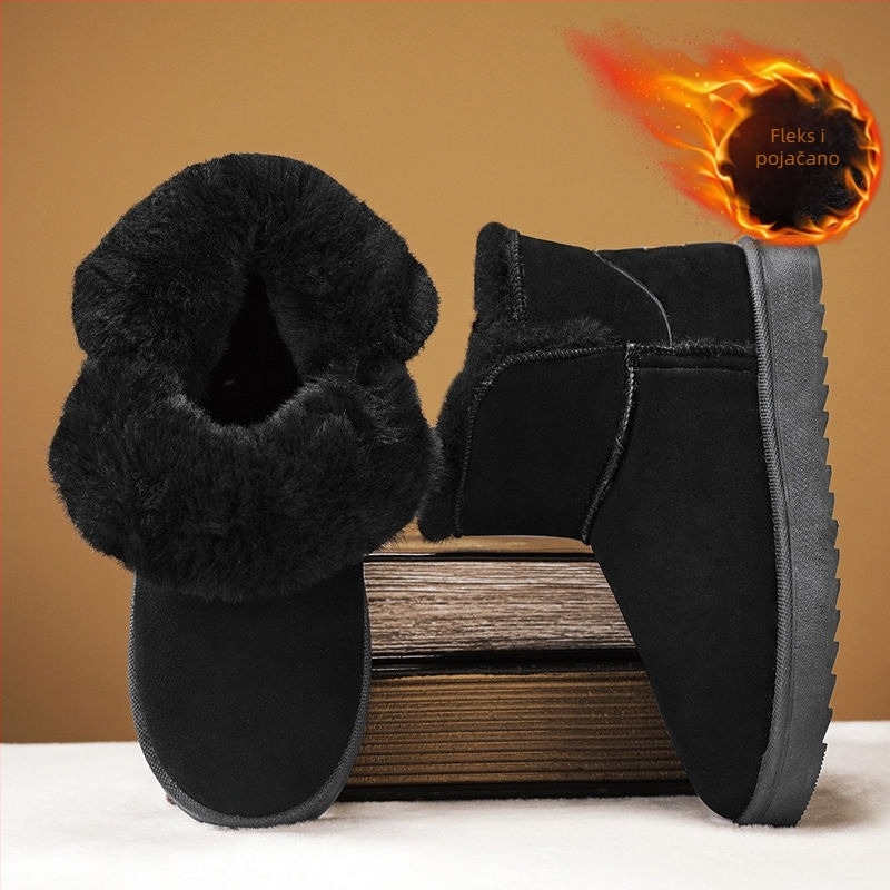 Zimske čizme za snijeg s flis podstavom, unutrašnjost od ovčje vune, gornji dio od nubuka, gumena potplat, protuklizne za zimu